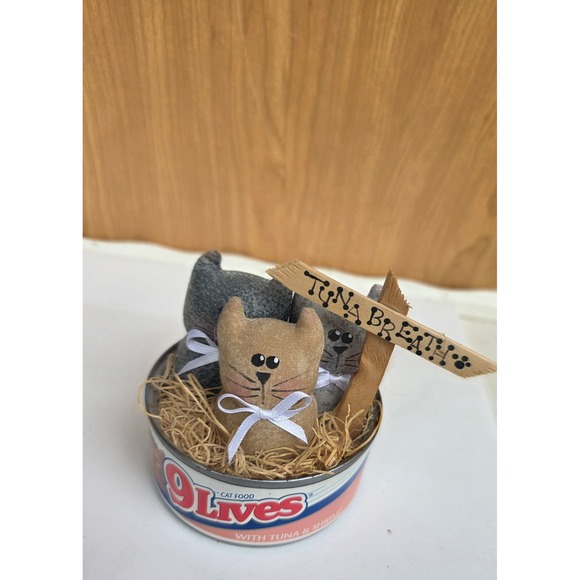 Handmade Other - Handmade Vintage Folk Art 3 Kittens in 9 Lives Tin Tuna Breath Primitive Decor
